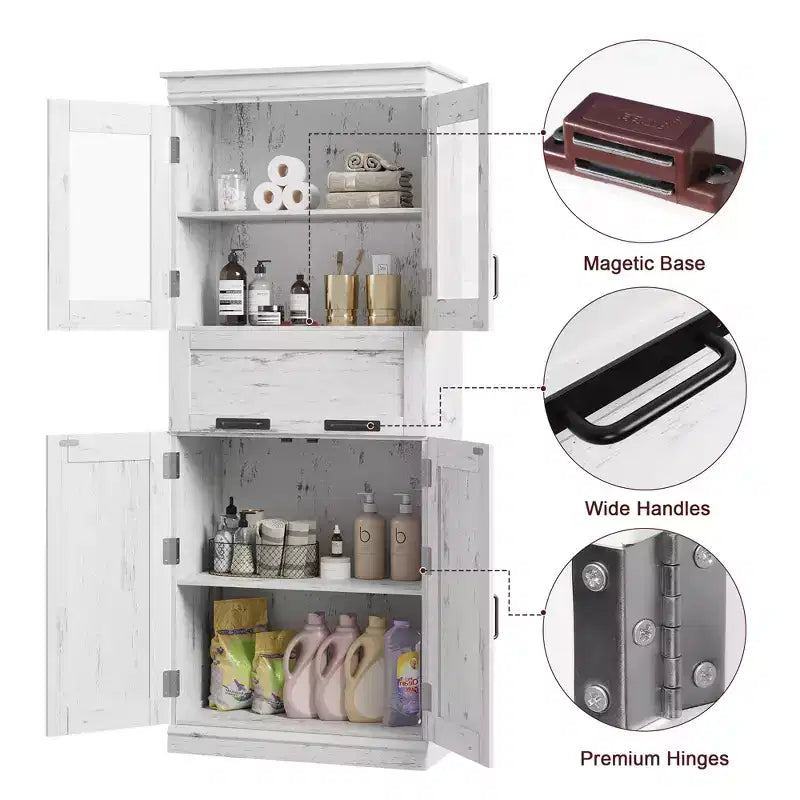 67 Mobiletto Alto da Bagno, Mobile Contenitore da Bagno a Doppia Anta con Cassetto, Ripiani Regolabili, per Bagno Soggiorno Cucina