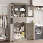 67 Mobiletto Alto da Bagno, Mobile Contenitore da Bagno a Doppia Anta con Cassetto, Ripiani Regolabili, per Bagno Soggiorno Cucina