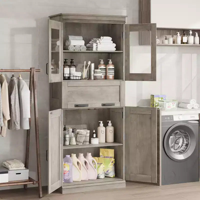 67 Mobiletto Alto da Bagno, Mobile Contenitore da Bagno a Doppia Anta con Cassetto, Ripiani Regolabili, per Bagno Soggiorno Cucina
