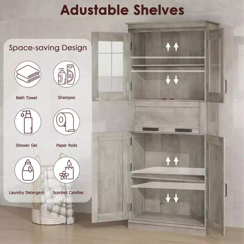 67 Mobiletto Alto da Bagno, Mobile Contenitore da Bagno a Doppia Anta con Cassetto, Ripiani Regolabili, per Bagno Soggiorno Cucina
