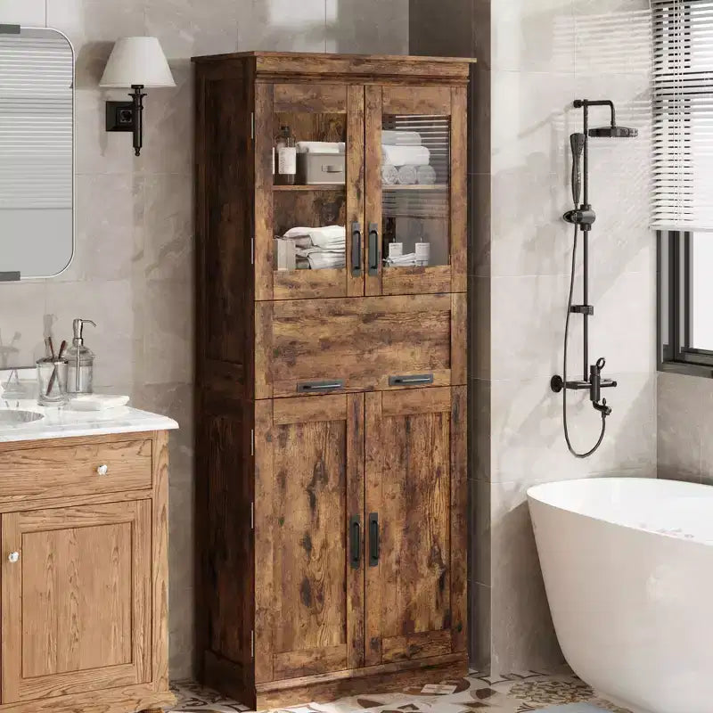67 Mobiletto Alto da Bagno, Mobile Contenitore da Bagno a Doppia Anta con Cassetto, Ripiani Regolabili, per Bagno Soggiorno Cucina