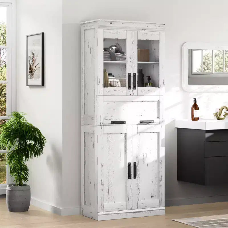67 Mobiletto Alto da Bagno, Mobile Contenitore da Bagno a Doppia Anta con Cassetto, Ripiani Regolabili, per Bagno Soggiorno Cucina