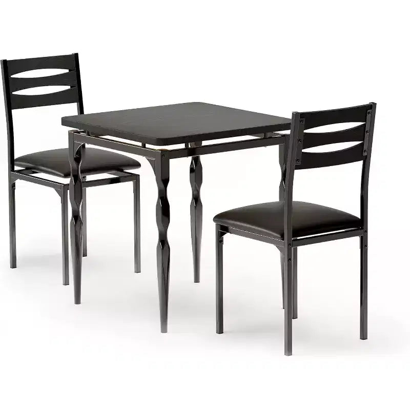 Set tavolo da pranzo industriale da 3 pezzi per 2 persone con sedie imbottite Set tavolo da cucina con tavolo con gambe a spirale (nero)