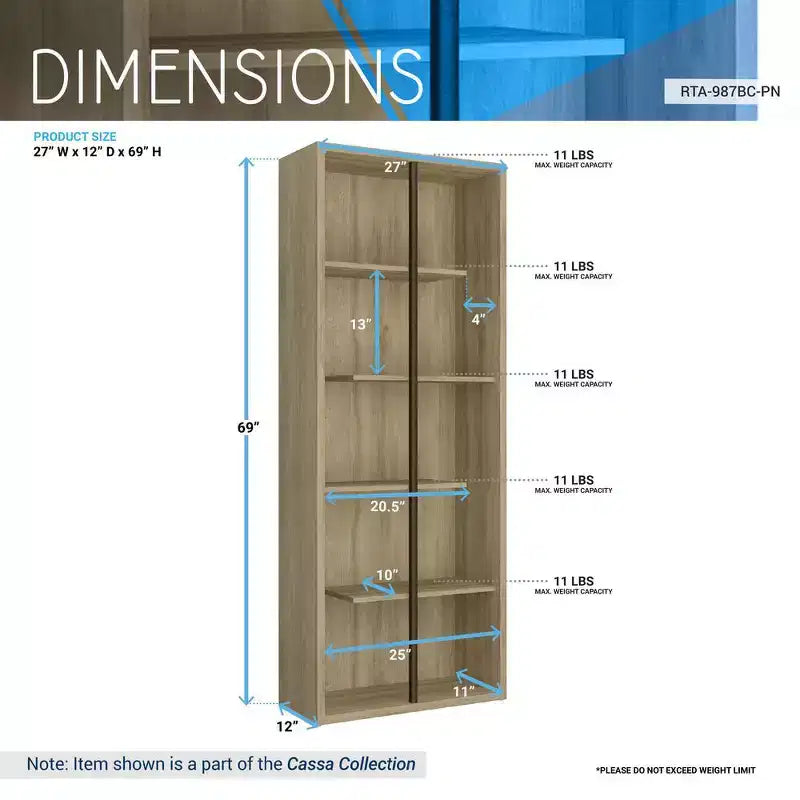 Libreria standard a 5 ripiani in legno di pino