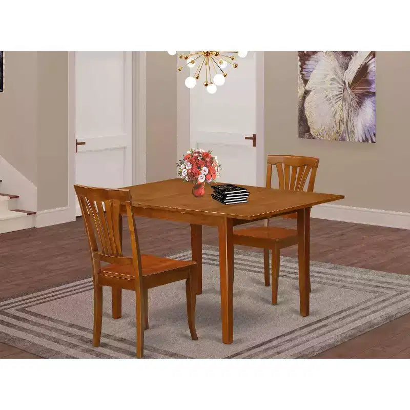 Set da pranzo 3 pezzi in legno massello con finitura marrone sella