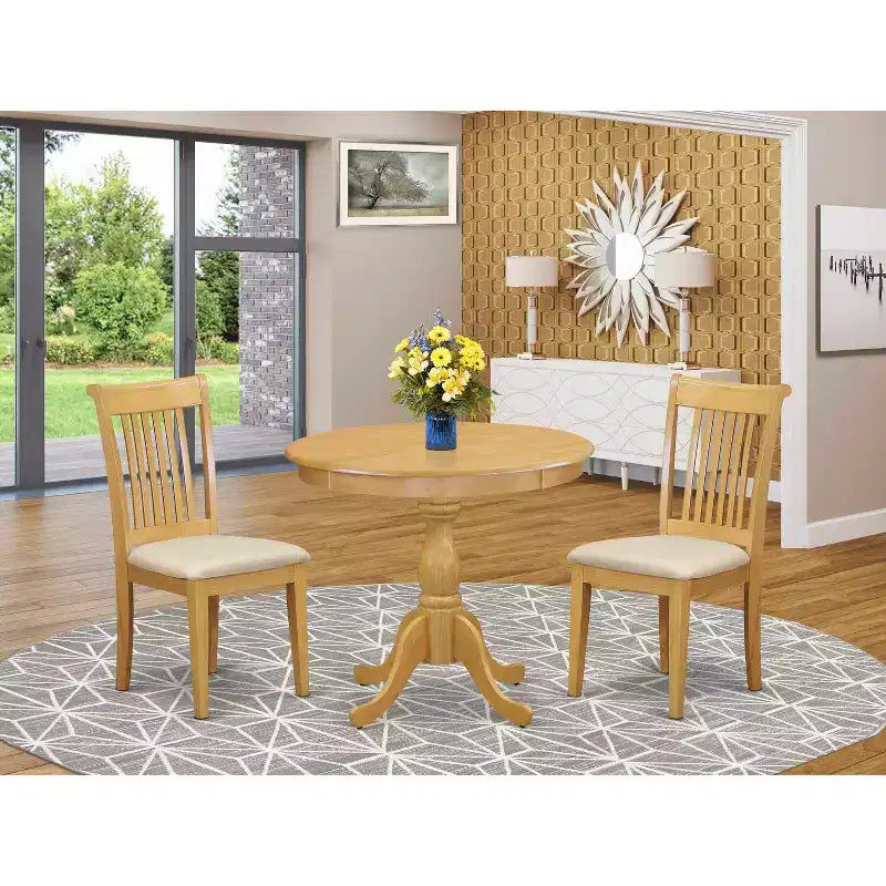 Set da Pranzo 3 Pezzi in Legno Massello con Finitura Rovere Naturale - Posti a Sedere per 4 Persone