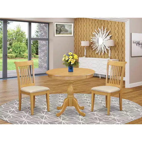 Set da Pranzo 3 Pezzi in Legno Massello con Finitura Rovere Naturale - Posti a Sedere per 4 Persone