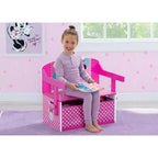 Panca attività 3-in-1 Minnie Mouse, MDF, 2 contenitori in tessuto, pois rosa