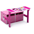 Panca attività 3-in-1 Minnie Mouse, MDF, 2 contenitori in tessuto, pois rosa