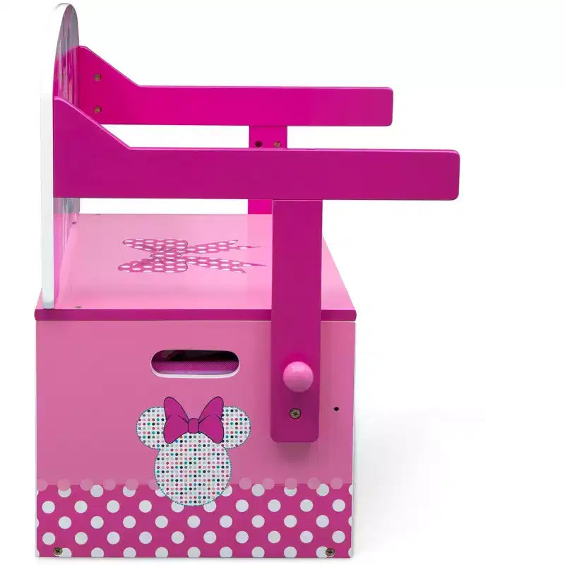 Panca attività 3-in-1 Minnie Mouse, MDF, 2 contenitori in tessuto, pois rosa