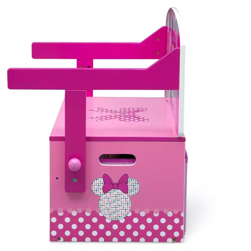 Panca attività 3-in-1 Minnie Mouse, MDF, 2 contenitori in tessuto, pois rosa