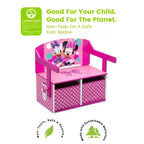 Panca attività 3-in-1 Minnie Mouse, MDF, 2 contenitori in tessuto, pois rosa