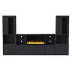 Mobile TV Moderno con Luci a LED per TV da 75 pollici, Tavolino Console Multimediale con Ripiani in Vetro Temperato e Caminetto Non Riscaldante