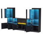 Mobile TV Moderno con Luci a LED per TV da 75 pollici, Tavolino Console Multimediale con Ripiani in Vetro Temperato e Caminetto Non Riscaldante