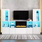Mobile TV Moderno con Luci a LED per TV da 75 pollici, Tavolino Console Multimediale con Ripiani in Vetro Temperato e Caminetto Non Riscaldante