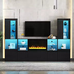 Mobile TV Moderno con Luci a LED per TV da 75 pollici, Tavolino Console Multimediale con Ripiani in Vetro Temperato e Caminetto Non Riscaldante