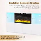 Mobile TV Moderno con Luci a LED per TV da 75 pollici, Tavolino Console Multimediale con Ripiani in Vetro Temperato e Caminetto Non Riscaldante