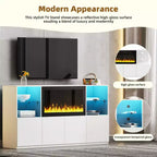 Mobile TV Moderno con Luci a LED per TV da 75 pollici, Tavolino Console Multimediale con Ripiani in Vetro Temperato e Caminetto Non Riscaldante
