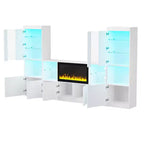 Mobile TV Moderno con Luci a LED per TV da 75 pollici, Tavolino Console Multimediale con Ripiani in Vetro Temperato e Caminetto Non Riscaldante