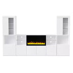 Mobile TV Moderno con Luci a LED per TV da 75 pollici, Tavolino Console Multimediale con Ripiani in Vetro Temperato e Caminetto Non Riscaldante