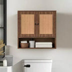 Pensile da parete in rattan Bohemien Chic salvaspazio sopra il WC a 3 ripiani montabile a parete con doppia anta per bagno, cucina, sala da pranzo, soggiorno