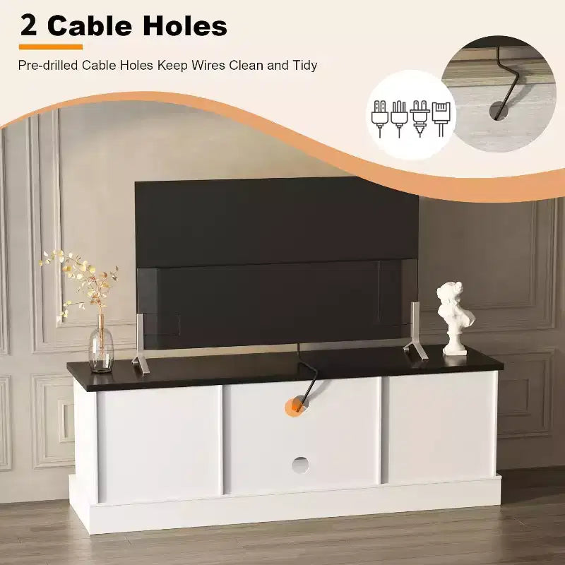 Mobile TV moderno minimalista, TV fino a 65 pollici, Consolle mobile per centro di intrattenimento con armadietti e mensole portaoggetti per soggiorno