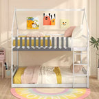 Letto a castello Twin Over Twin con recinzione e scaletta in legno massello per bambini, colore bianco