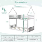 Letto a castello Twin Over Twin con recinzione e scaletta in legno massello per bambini, colore bianco