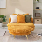 Poltrona moderna con pouf, divano singolo oversize imbottito, poltrona lounge con seduta profonda e poggiapiedi per camera da letto, soggiorno, ufficio