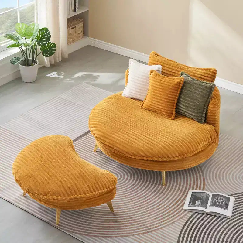 Poltrona moderna con pouf, divano singolo oversize imbottito, poltrona lounge con seduta profonda e poggiapiedi per camera da letto, soggiorno, ufficio