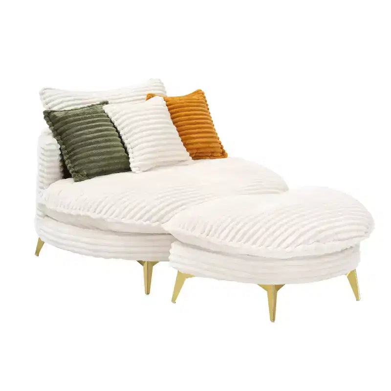 Poltrona moderna con pouf, divano singolo oversize imbottito, poltrona lounge con seduta profonda e poggiapiedi per camera da letto, soggiorno, ufficio