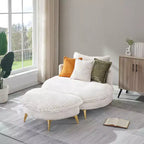 Poltrona moderna con pouf, divano singolo oversize imbottito, poltrona lounge con seduta profonda e poggiapiedi per camera da letto, soggiorno, ufficio