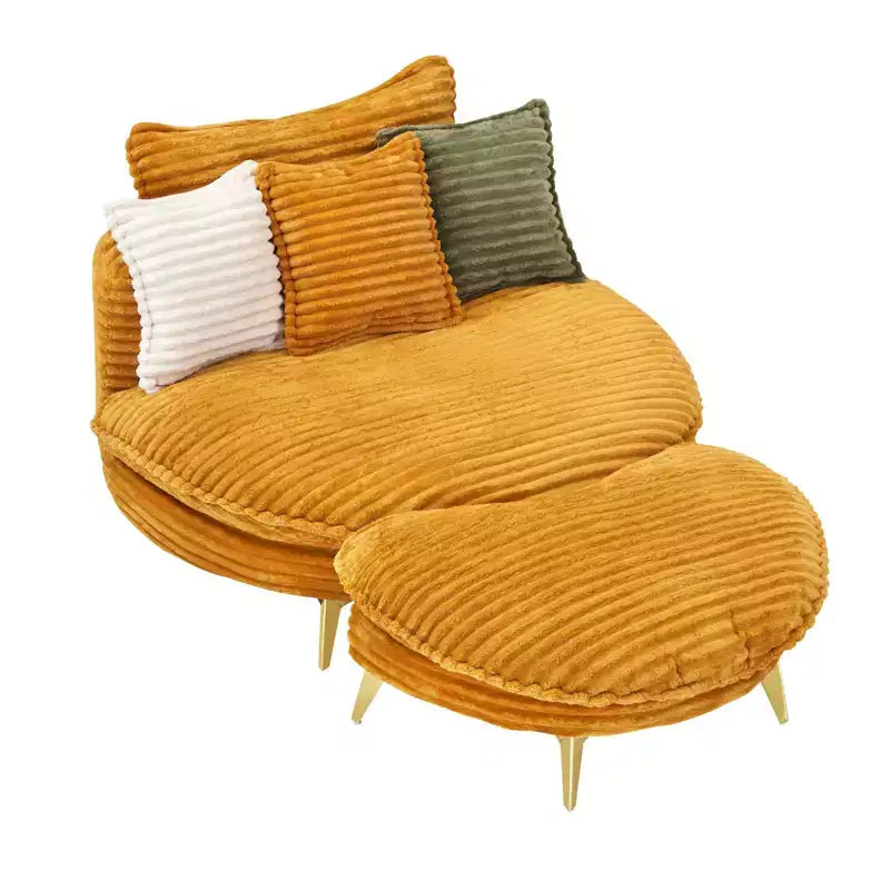Poltrona moderna con pouf, divano singolo oversize imbottito, poltrona lounge con seduta profonda e poggiapiedi per camera da letto, soggiorno, ufficio