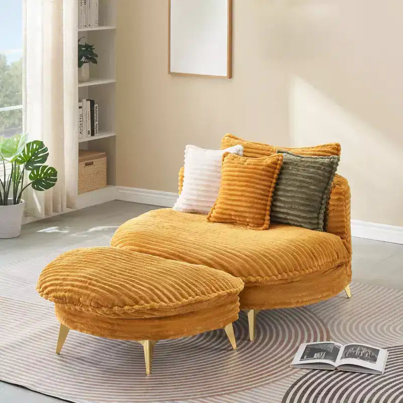 Poltrona moderna con pouf, divano singolo oversize imbottito, poltrona lounge con seduta profonda e poggiapiedi per camera da letto, soggiorno, ufficio