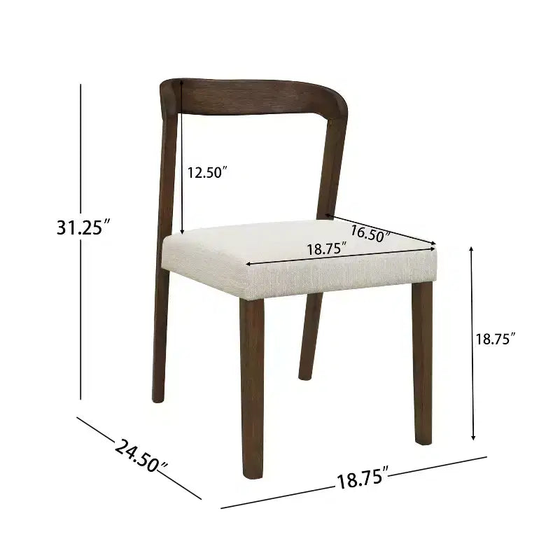 Set di 2 sedie da pranzo Ashton contemporanee in legno di Hevea, imbottite, con schienale curvo aperto, noce