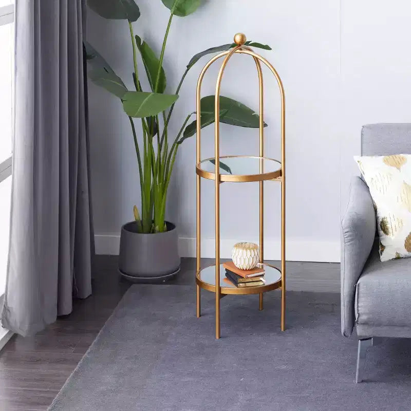 Scaffale Glam in Metallo Dorato: Lusso e Organizzazione, Nessun Montaggio, Libreria a 2 Ripiani
