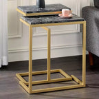 Tavolino Nidificato Kircubbin con Piano Effetto Marmo, Oro/Nero, Rettangolare, Finitura Lucida, Struttura in Metallo
