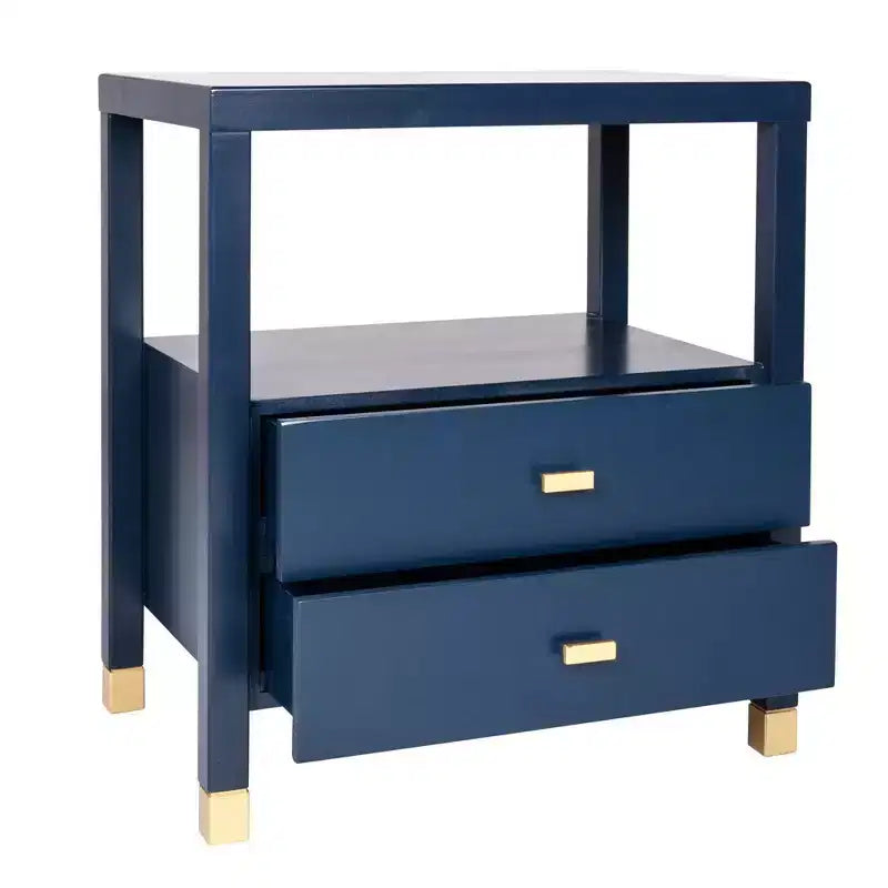 Tavolino d'appoggio Hooper Accent blu navy, struttura in legno, forma rettangolare, due cassetti