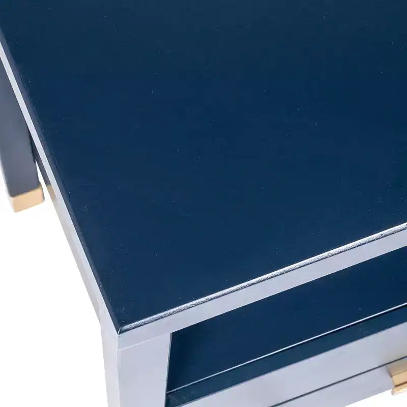 Tavolino d'appoggio Hooper Accent blu navy, struttura in legno, forma rettangolare, due cassetti