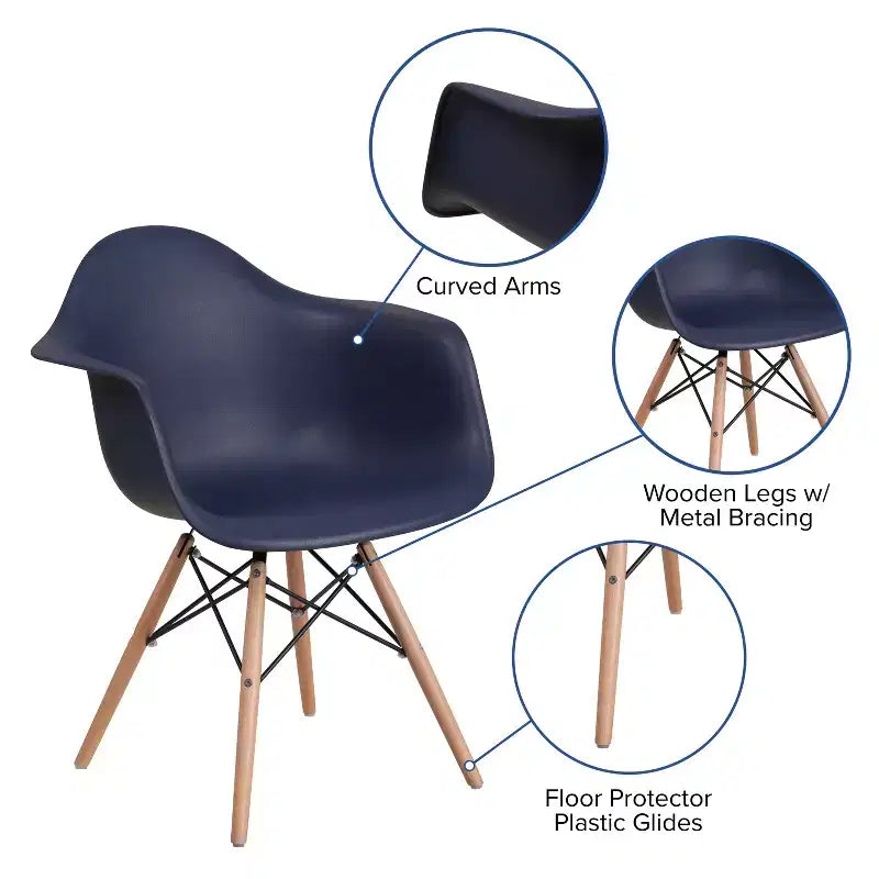 Sedia in plastica con braccioli e gambe in legno Alonza Series
