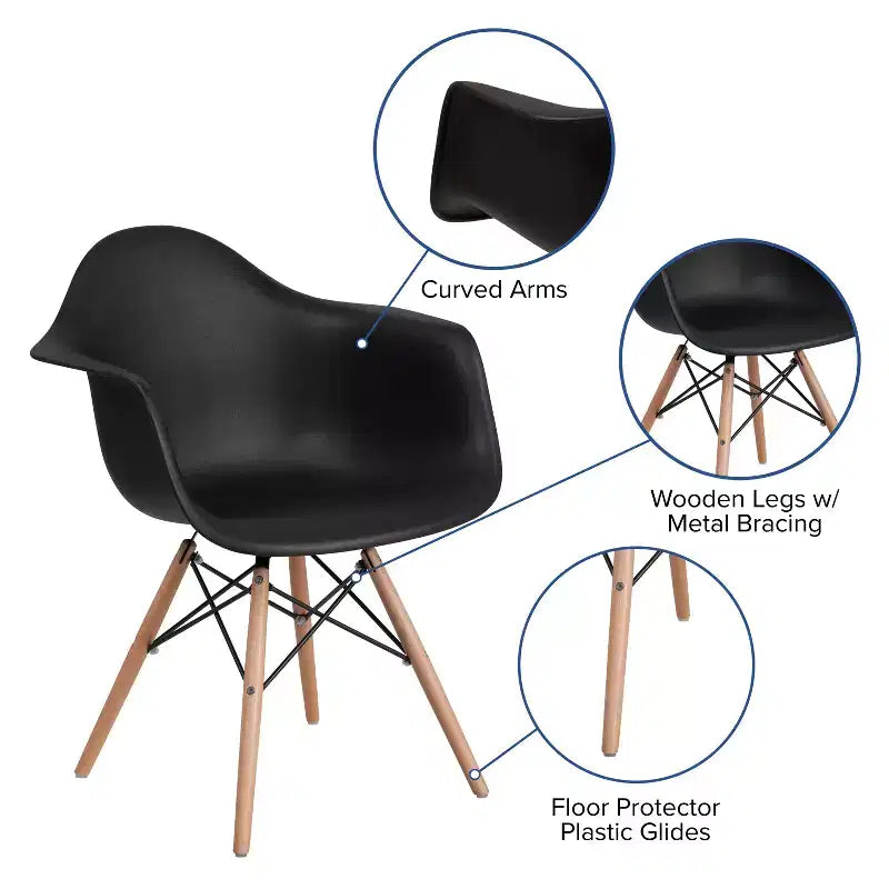 Sedia in plastica con braccioli e gambe in legno Alonza Series