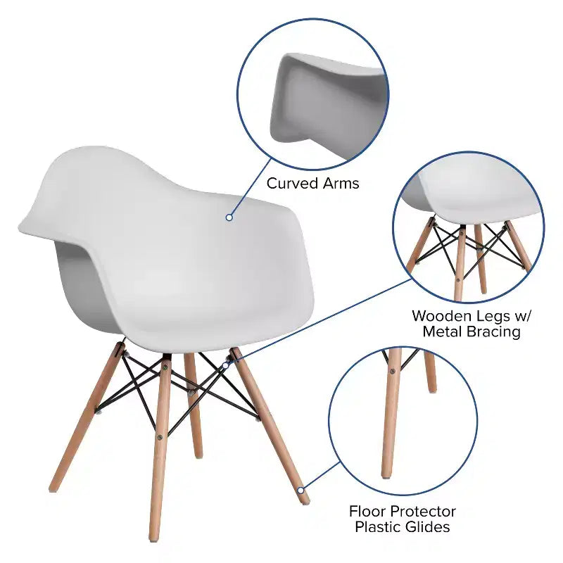 Sedia in plastica con braccioli e gambe in legno Alonza Series