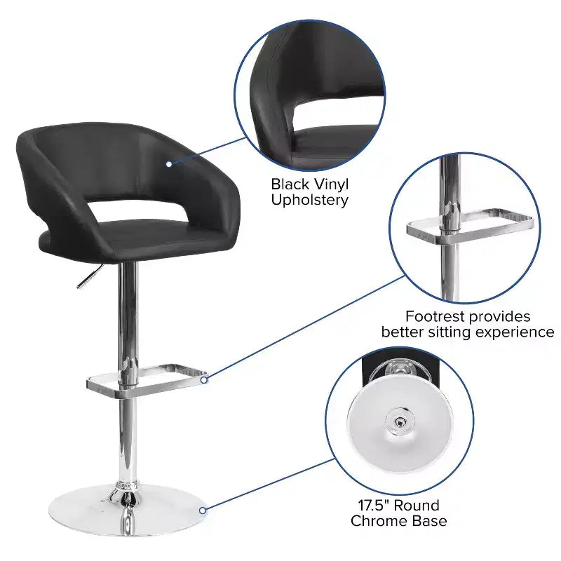 Sgabello da bar moderno, vinile, regolazione pneumatica dell'altezza, 53,34 cm L x 52,07 cm P x 85,09-106,68 cm H