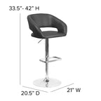 Sgabello da bar moderno, vinile, regolazione pneumatica dell'altezza, 53,34 cm L x 52,07 cm P x 85,09-106,68 cm H