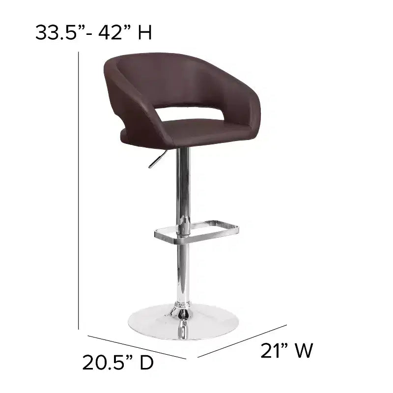 Sgabello da bar moderno, vinile, regolazione pneumatica dell'altezza, 53,34 cm L x 52,07 cm P x 85,09-106,68 cm H