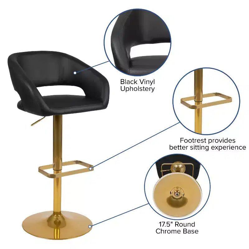 Sgabello da bar moderno, vinile, regolazione pneumatica dell'altezza, 53,34 cm L x 52,07 cm P x 85,09-106,68 cm H