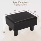 Pouf Poggiapiedi Rettangolare in Pelle Sintetica, 40,6 x 30,5 x 24,1 cm, Capacità 150 kg, Scomparto con Cerniera