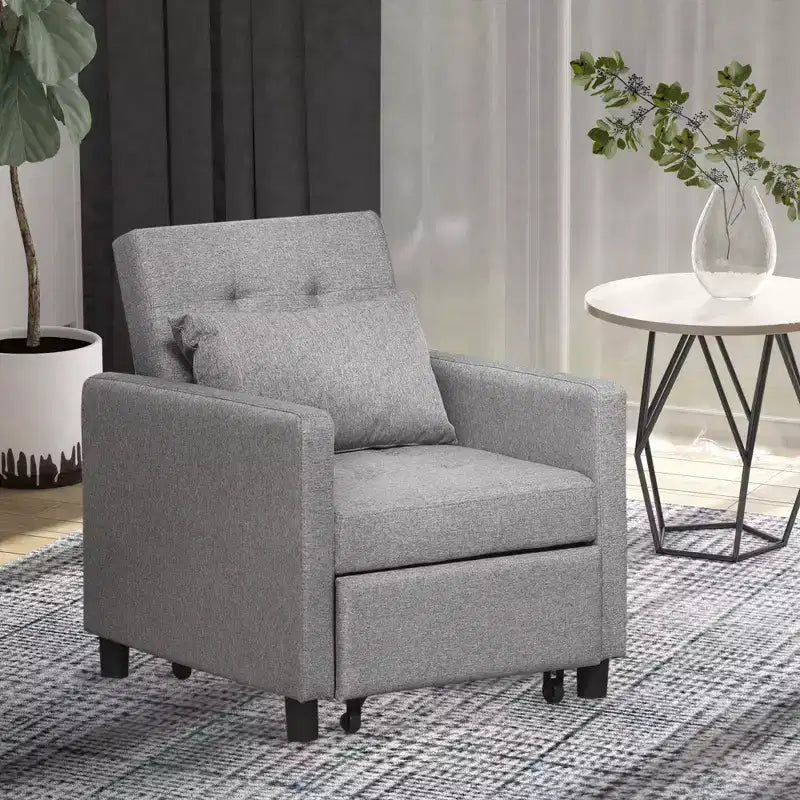 Divano letto convertibile con chaise longue, 3 posizioni reclinabili, portata 122 kg, poliestere e cotone