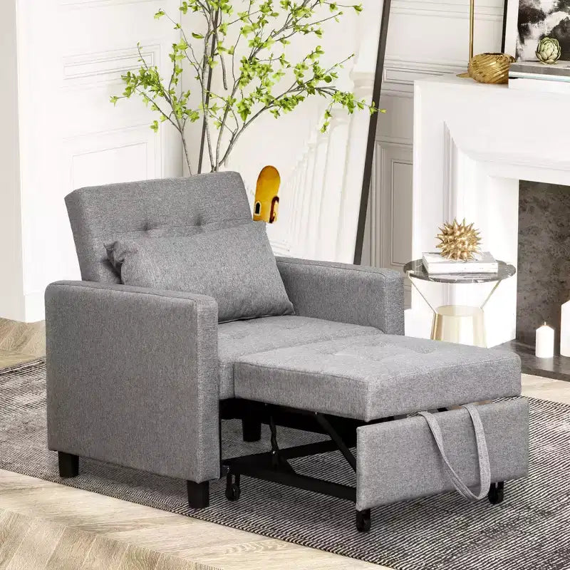 Divano letto convertibile con chaise longue, 3 posizioni reclinabili, portata 122 kg, poliestere e cotone