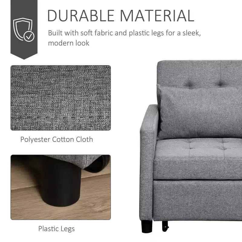 Divano letto convertibile con chaise longue, 3 posizioni reclinabili, portata 122 kg, poliestere e cotone